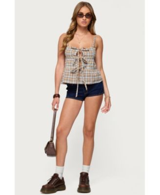 Women's Mirena Tie Front Plaid Top