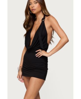 Womens Dex Buckle Cowl Neck Mini Dress