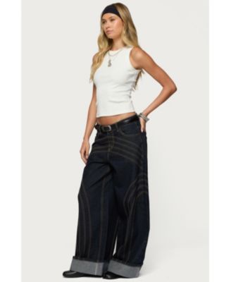 Women's Cuffed Low Rise Wide Leg Jeans
