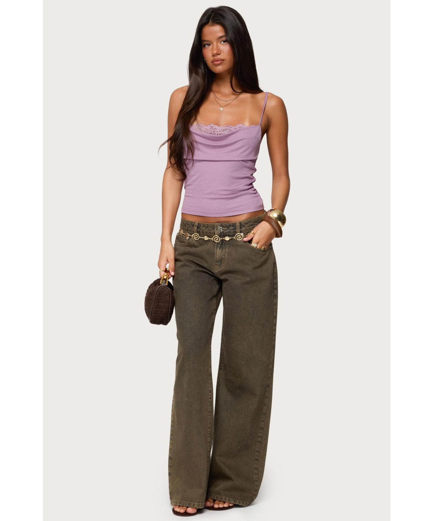 Women's Bobbie Layered Lace Cowl Neck Top