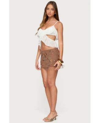 Women's Sheer Sequin Bead Fringed Mini Skirt