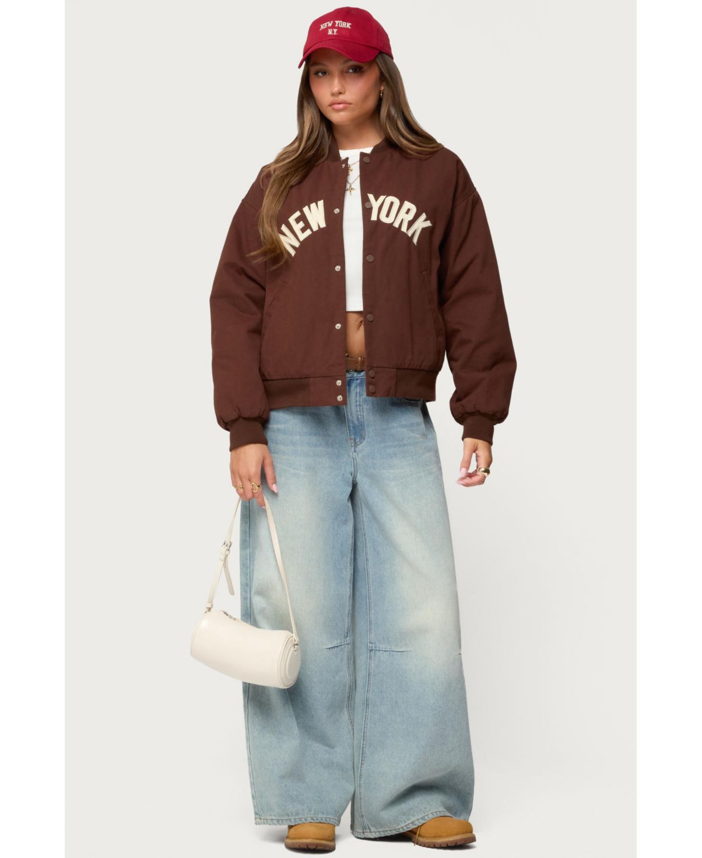 Женская куртка Edikted Big Apple Oversized Bomber, цвет: Коричневый — фото 5