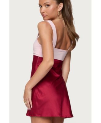 Women's Contrast Satin Effect Mini Dress