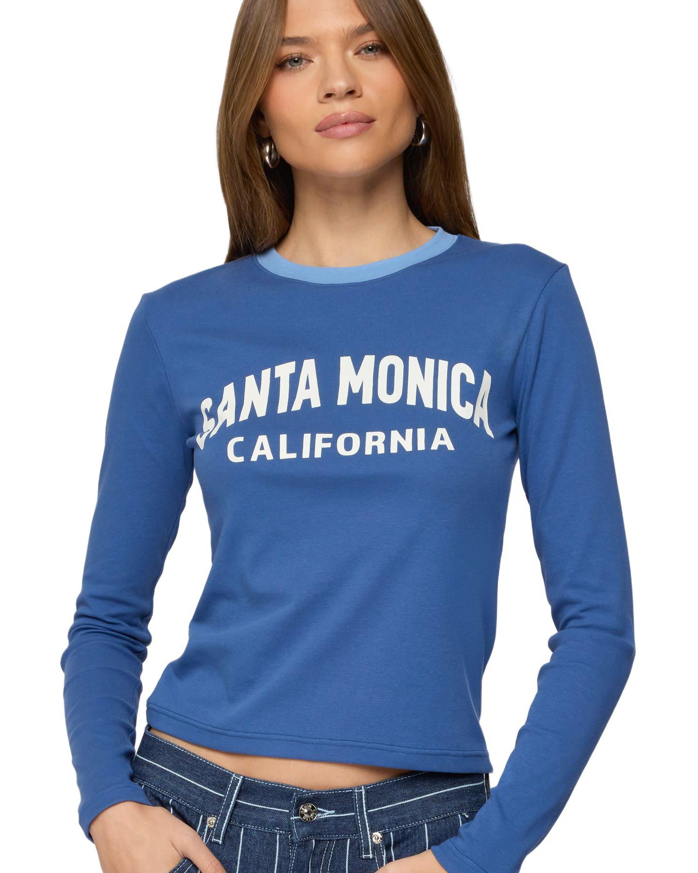 Женская футболка Edikted Santa Monica Long Sleeve, цвет: Синий — фото 1