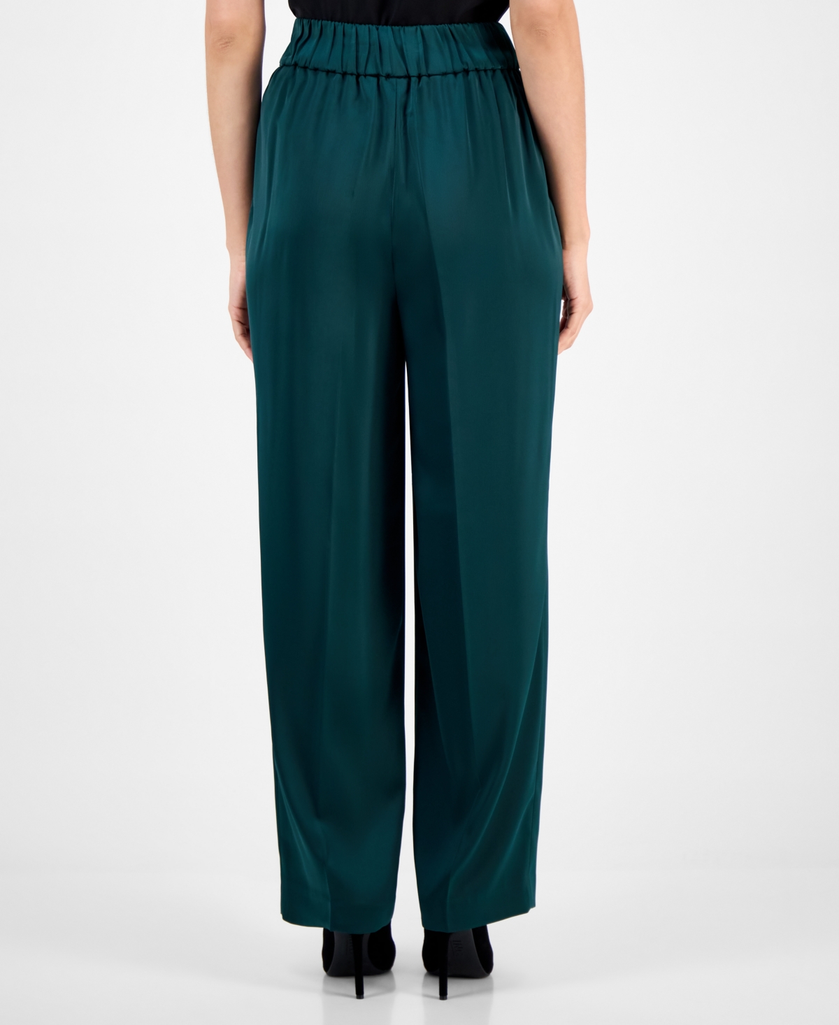 Anne Klein Petite Satin High-rise Wide-leg Pants In Green