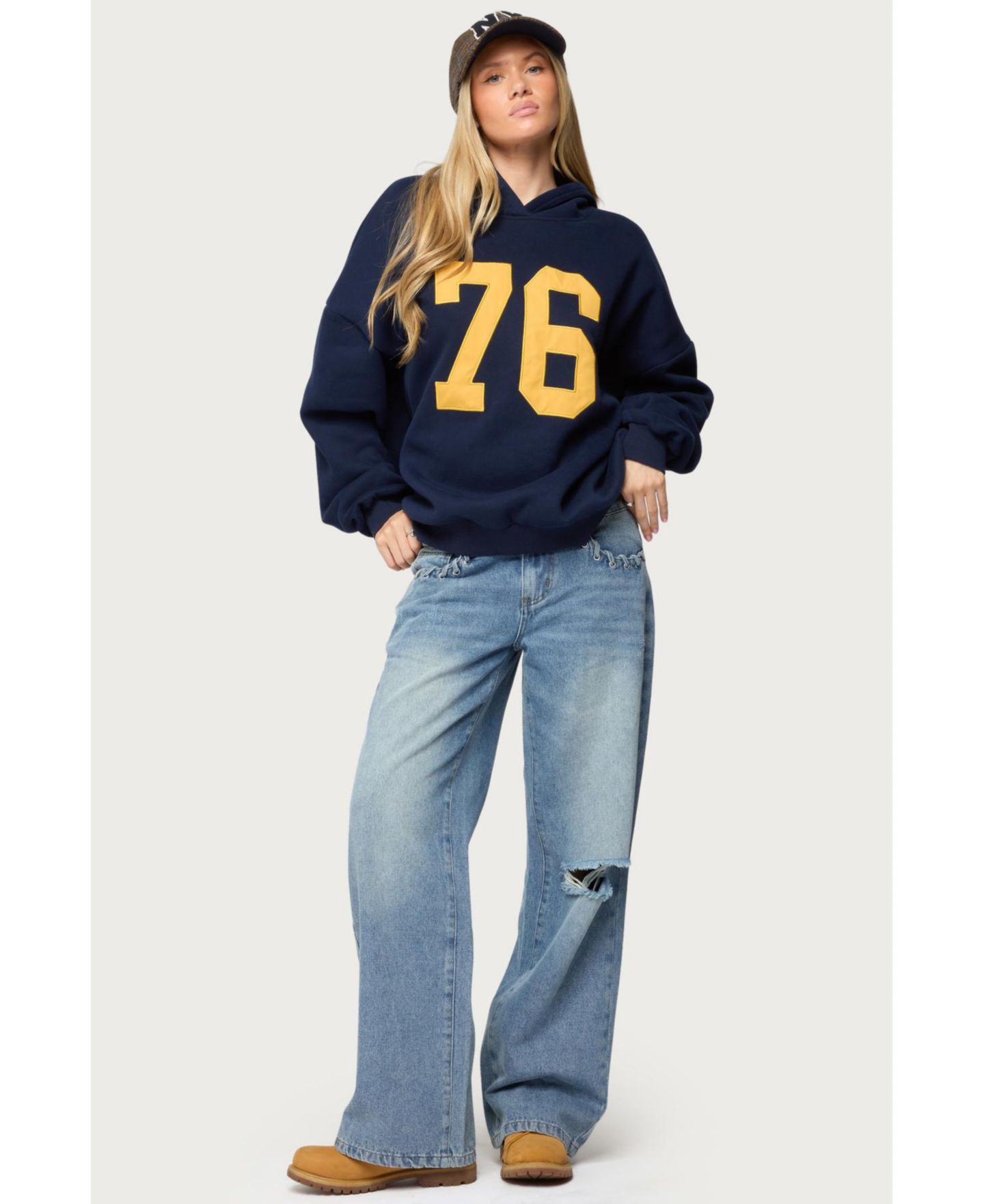 Женское худи Edikted Rhyan 76 Oversized, цвет: Тёмно-синий — фото 3
