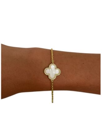 Single Mother of Pearl Flower Station with CZ Surround on Cable Chain