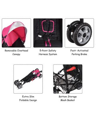 Toddler Folding Lightweight Umbrella Travel Stroller w/ Storage Basket