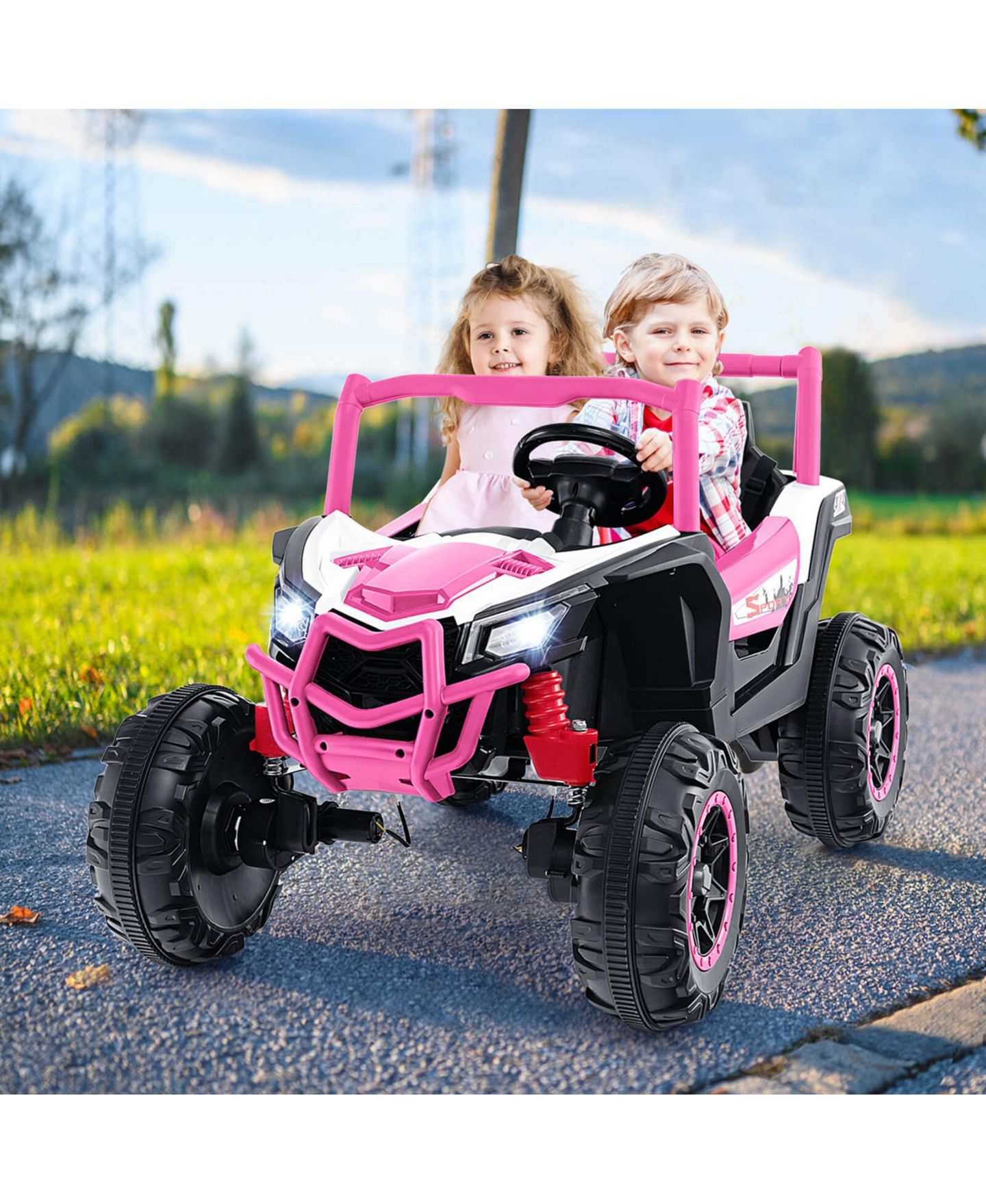 Детская игрушка Costway 24V 2-Seater Remote Control Ride-On UTV, от 3 лет, цвет: Розовый — фото 2