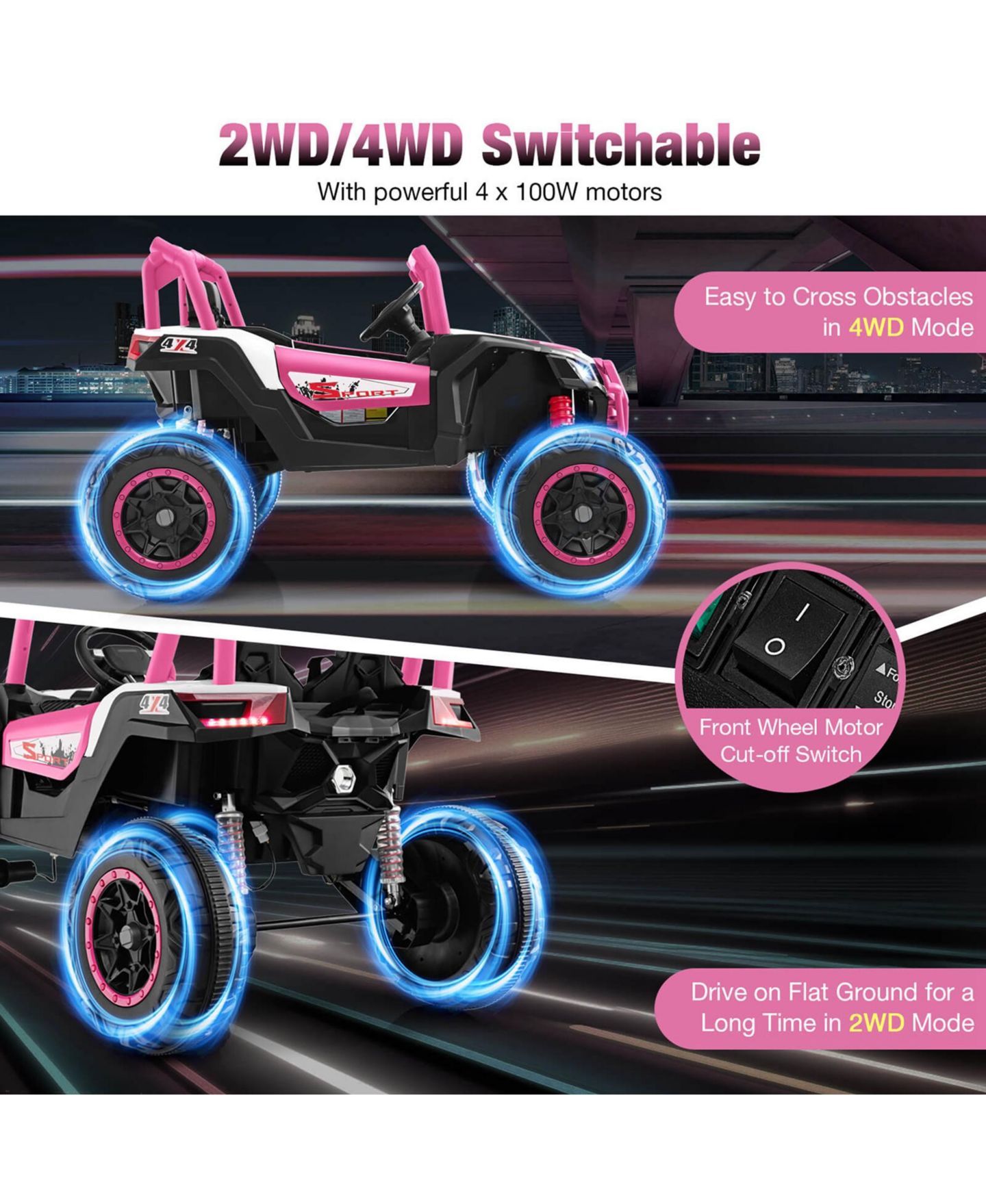 Детская игрушка Costway 24V 2-Seater Remote Control Ride-On UTV, от 3 лет, цвет: Розовый — фото 11