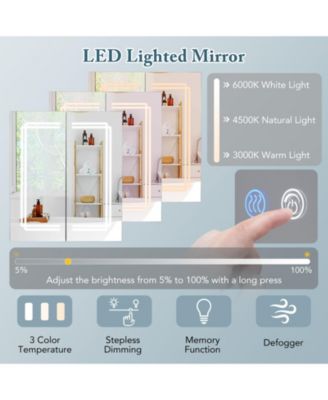 23.5 x 27.5 Inch Bathroom Medicine Cabinet w/ Mirror LED Lighted Mirror Cabinet