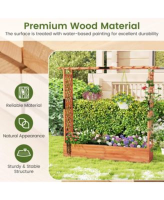 Raised Garden Bed Planter Box w/ Side & Top Trellis for Vine Climbing Plants