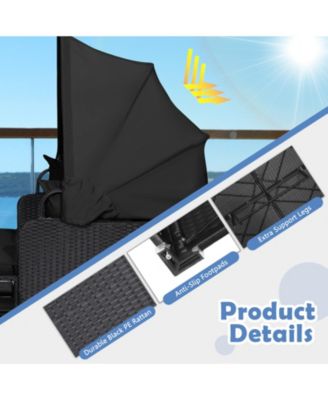Patio Rattan Daybed Lounge Retractable Top Canopy Side Tables Cushions Outdoor