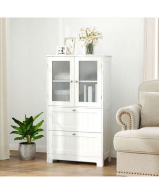 Bathroom Floor Storage Cabinet Freestanding Cupboard Pantry w/ 2 Drawers