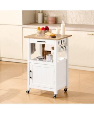 Kitchen Island Cart with Rolling Storage Table and Single Door Cabinet