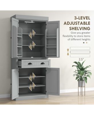 Tall Kitchen Storage Cabinet with Doors and Shelves for Pantry and Dining Room