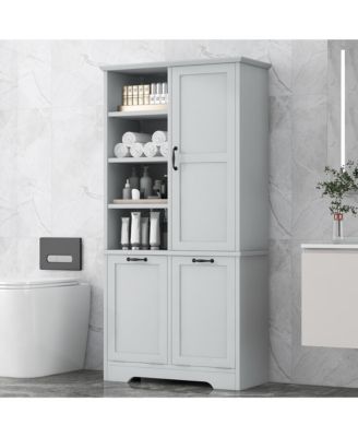Bathroom Storage Cabinet with Doors Drawers Tilt-Out Laundry Hamper and Adjustable Shelves