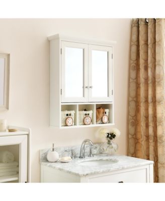 Wall Mounted Bathroom Storage Cabinet with Mirror, 2 Doors, Adjustable Shelves, Storage Baskets