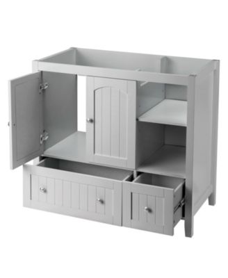 35.4"W MDF 2 Drawers & Double Doors Lacquered Bathroom Vanity Cabinet