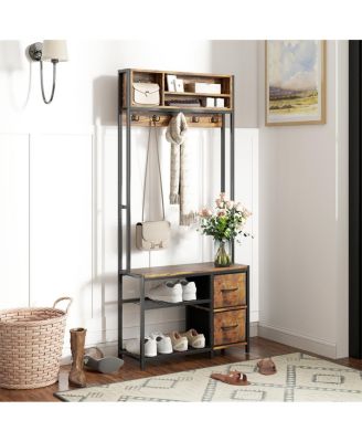 Shoe Storage Cabinet and Hall Tree Combo for Organized Entryway and Shoes