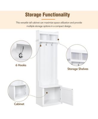 Elegant Hall Tree with Cabinet Coat Rack and Storage Bench