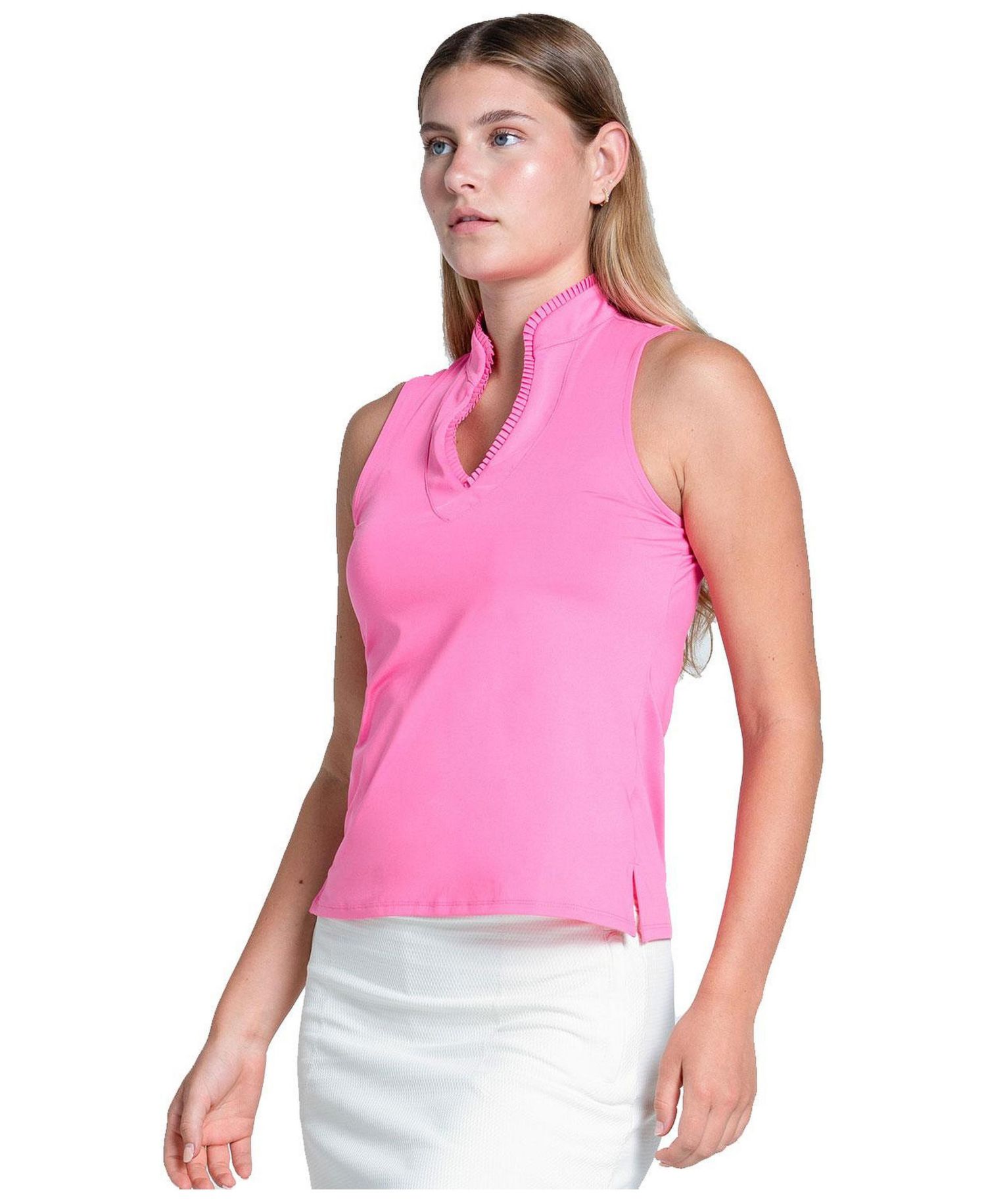 Pleated Placket Sleeveless Womens Golf Polo