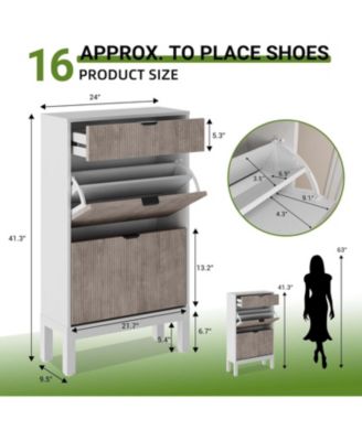 Shoe Storage Cabinet with 2 Flip Drawers, Entrance Wooden Shoe Rack with Iron Legs,Farmhouse Fluted Shoe Organizer for Entryway,Hallway,Foyer(White+Grey)