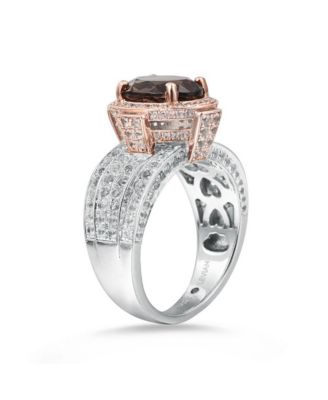 Suzy Levian Two-Tone Sterling Silver Oval Cut Center Topaz Cocktail Milano Ring