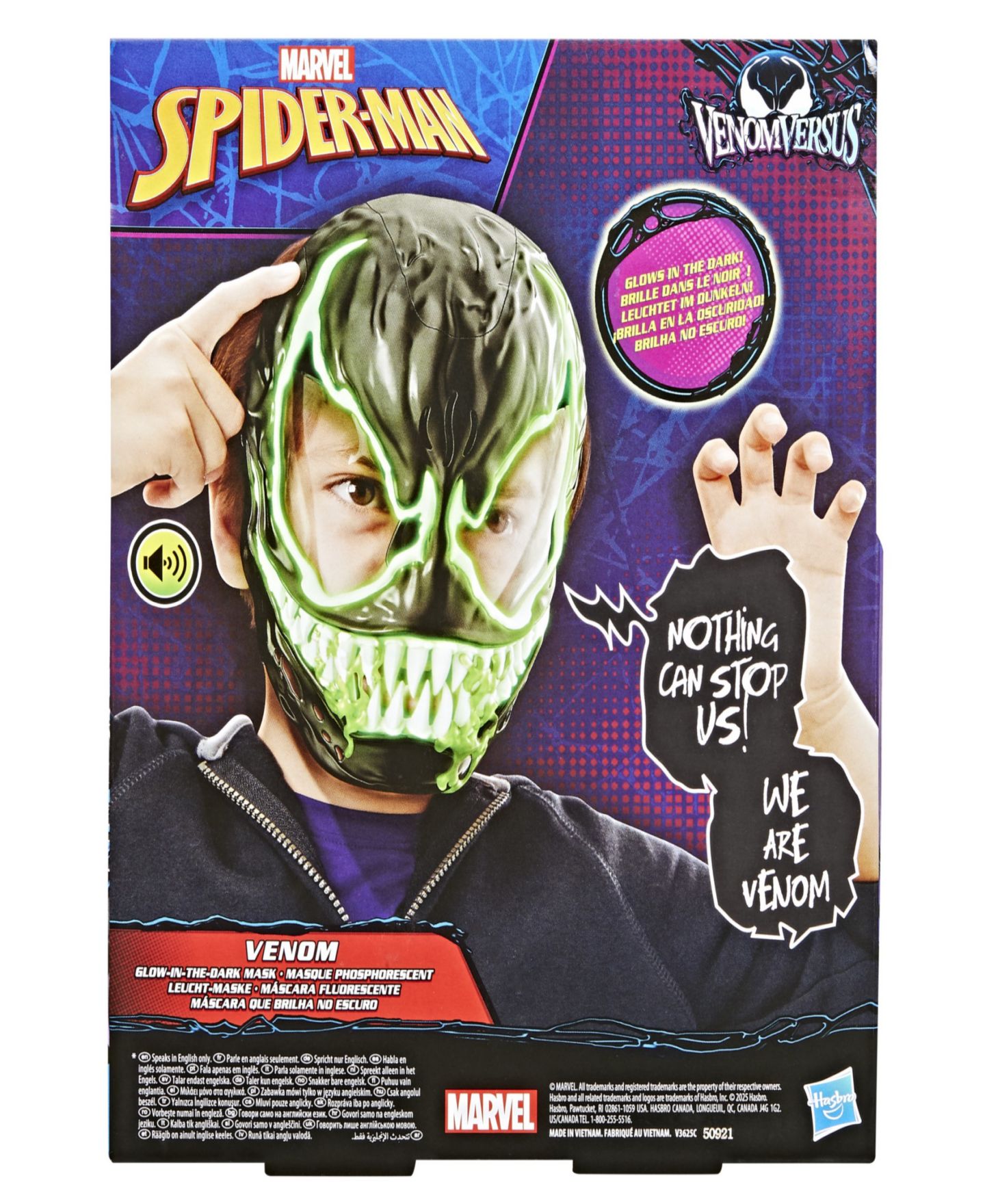 Детская игрушка Spider-Man Venom Glow-in-the-Dark Sound Effects 1-Piece Mask, Ages 5+ — фото 4