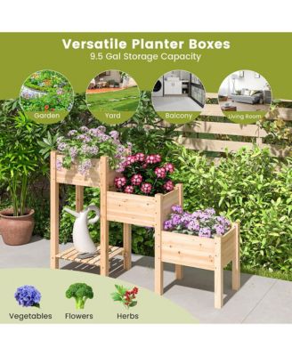 3-Tier Wooden Garden Bed Elevated Planter w/ 3 Planter Boxes, Open Storage Shelf