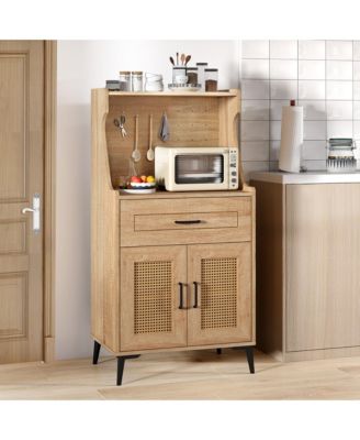 2PCS Coffee Bar Cabinet w/Pegboard Storage Drawer & Shelf Buffet Sideboard