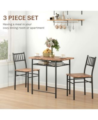 3-Piece Small Dining Table Set with Built-in Storage Rack,