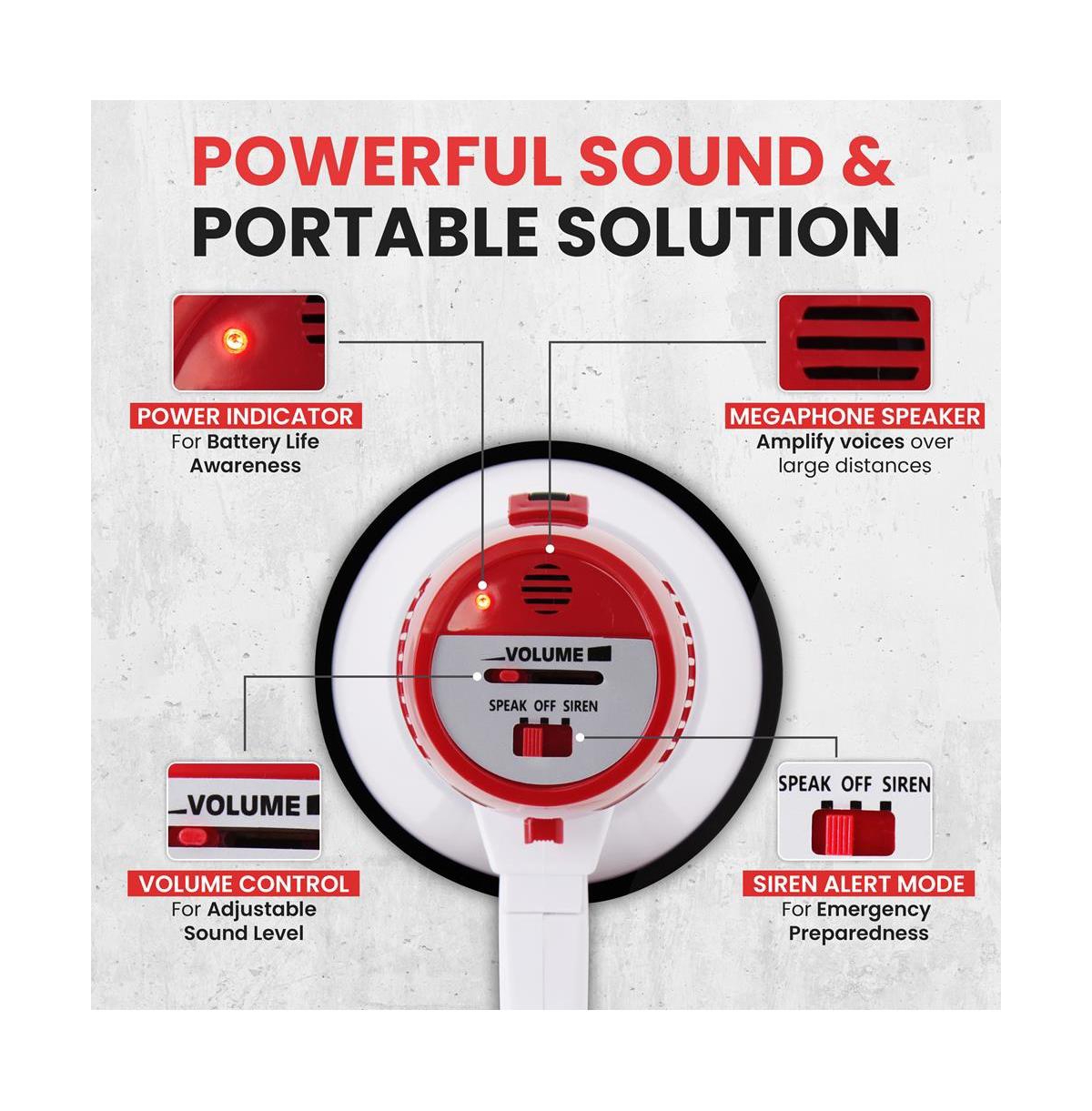 Compact Megaphone Speaker, Battery Operated, Siren Alarm Mode, Volume Control