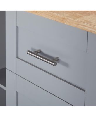 Rolling Kitchen Island 50-Inch with Rubber Wood Top, Slide-Out Shelves, 3 Drawers and Storage Racks