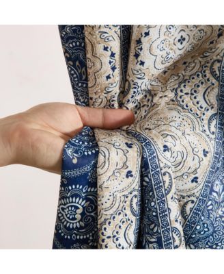 William Boho Damask Striped Patterned Window Back Tab Rod Pocket Curtains Bedroom - Light Blocking Darkening Window Panels, Set of 2