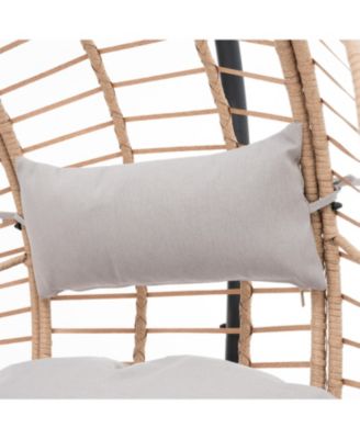 Natural Wicker Egg Swing Chair with Beige Cushion for Indoor and Outdoor Use