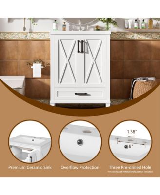 24" Solid Wood and MDF Bathroom Vanity with Sink, Soft-Close Doors, Drawer and Storage Shelves