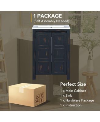 24x18x34" Small Bathroom Vanity Combo with Ceramic Sink and 2 Soft-Close Doors