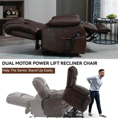 Electric Medium size Genuine Leather Power Lift Recliner Chair with 8-Point Vibration Massage and Lumbar Heating