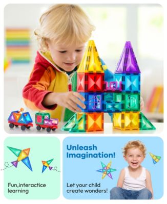 120 Piece  Building  Magnetic Tiles Clear Diamond Surface Magnetic 3D Blocks Construction Playboards