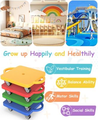 4/6-Pack Kids Sitting Scooter Set with Handles and Non-marring Universal Casters