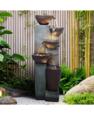 5-Tier Cascading Indoor/Outdoor Water Fountain with LED Lights - 39.7" High Large Waterfall Floor Standing Fountain for Garden, Patio, Yard, and Deck Decor - Relaxing Outdoor Water Feature