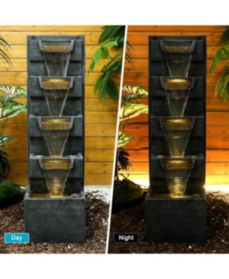 39.3inches High Modern Water Fountain – 5-Tier Outdoor/Indoor Water Fountain with Soothing Water Sounds & Warm LED Light, Perfect for Garden, Patio, Home & Office