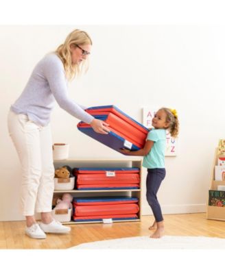 RestZone Premium Folding Rest Mat, 4-Section, 2in, Blue/Red, 5-Pack