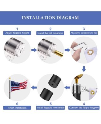 EZ GO 20ft Eagle Topper Telescopic Flag Pole Kit Solar Light Outside 3x5' US Flag Ball Top, Silver