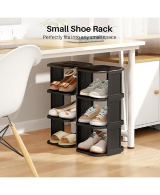 Vertical Shoe Rack: 8 Tiers Stackable Shoe Rack for Closet DIY Free Standing Shoe Organizer Small Shoe Shelf for Small Spaces and Narrow Spaces Plastic