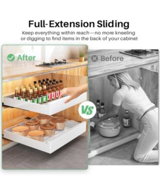 Pull out Cabinet Organizer, 21"Deep, 11.8"Wide Full-Extension Heavy Duty Slide out Drawers with Nano Adhesive, Roll Out Shelves Sliding Cabinet for Kitchen, Bathroom, Pantry,Under Sink Storage(White)