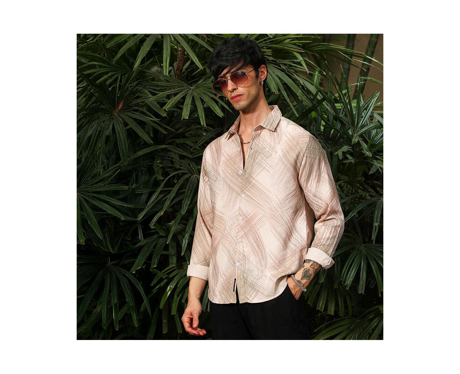 Men's Ecru Beige Soft-Brushed Shirt