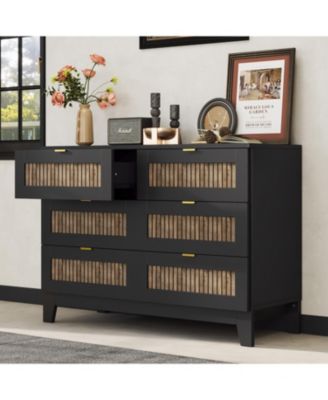 Rustic Dresser with 6 Drawers and Metal Handles