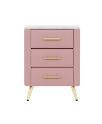  Upholstered Nightstand - 3 Drawers, Metal Legs & Marbling Top